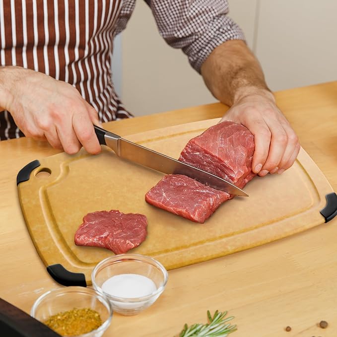 Dishwasher Safe Cutting Boards for Kitchen - Large Composite Wood Cutting Board with Non-Slip Feet & Juice Groove - Thin & Lightweight Eco-Friendly Chopping Board (14.5" 11.25", Natural)
