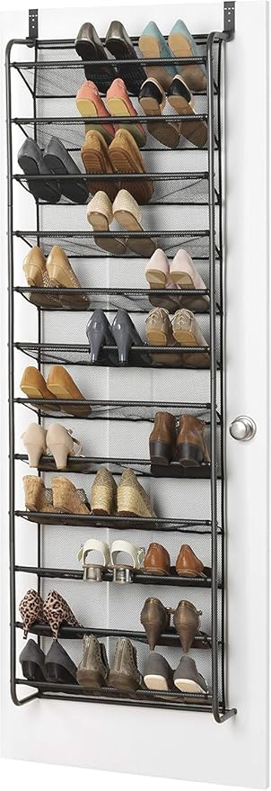 Whitmor 36 Pair Over The Door Shoe Rack, 12 Tier Hanging Shoe Organizer, Heavy Duty Metal & Mesh Shoe Holder, Hanging Shoe Rack for Closet Organizer & Storage, 69" L x 21.7" W x 7.5" H, Gunmetal Gray