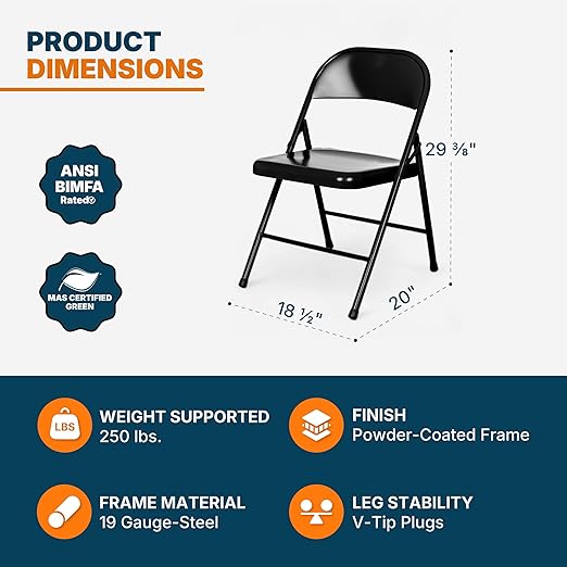 OEF Furnishings OEF900 Series Premium Lightweight All-Steel Folding Chairs (4-Pack, Black)