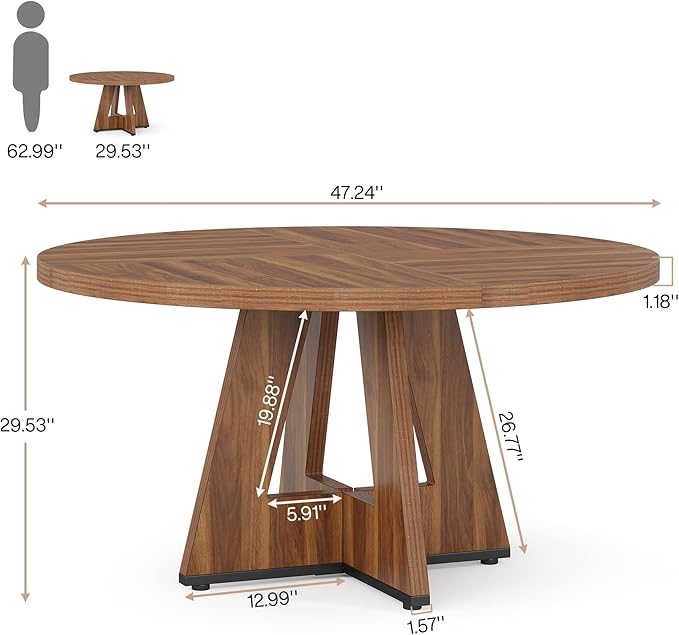 Tribesigns Farmhouse Dining Table, 47 Inch Round Dinner Table for 4, Rustic Round Dining Room Table for Home Dining Room Living Room (Brown)