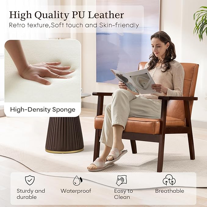Bonzy Home Mid Century Modern Accent Chair Set of 2 for Living Room, Upholstered Faux Leather Armchair Comfy Retro Bedroom Side Chair with Solid Wood Frame, Orange