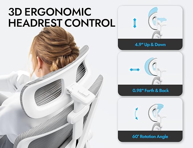 Ergonomic Office Chair: White Computer Desk Chair Comfy Gaming Chair for Adults - Office Chair with Lumbar Support & Headrest - Executive Office Rolling Chairs for Home Work (Grey)