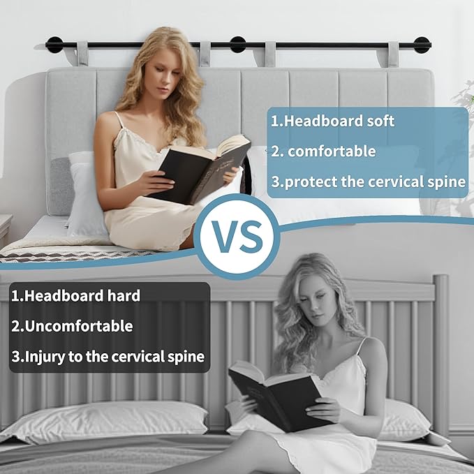 UEV King Headboard Only, Wall Mounted Hanging Upholstered Bed Head Board, Modern Vertical Channel Design of Fine Linen, Elegant Grey Fluted Headboard for Bedroom (Grey, King Size)