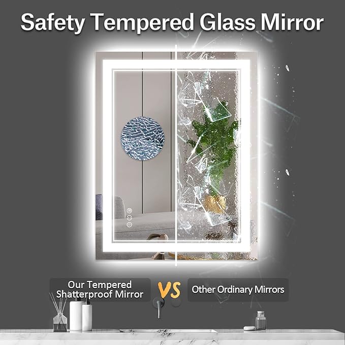 30x36 Inch LED Bathroom Mirror with Lights, Backlit and Front Lighted Bathroom Mirrors for Wall, Anti-Fog Dimmable Memory Shatterproof LED Vanity Mirror for Bathroom