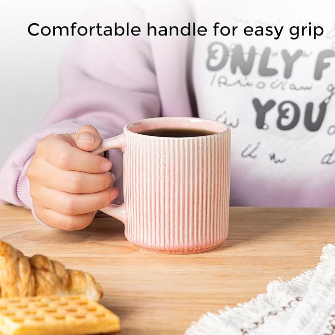 GBHOME 12oz Stoneware Coffee Mugs, Ceramic Coffee Cups with Handle for Man,Woman,Dad,Mom, Modern Coffee Mugs Set of 6 for Latte/Cappuccino/Cocoa/Tea/Cocoa/Milk. Dishwasher&Microwave Safe,Pink
