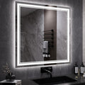 LED Mirror, 40x40 Inch Gradient Front and Backlight Bathroom Mirrors for Wall, 3 Colors Dimmable CRI>90 Double Lights, IP54 Enhanced Anti-Fog, Hanging Plates Wall Mount LED Vanity Mirror