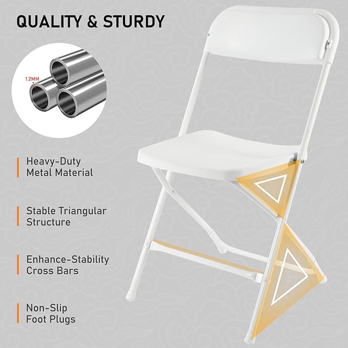 SEALAMB Plastic Folding Chairs 30 Pack, White Commercial Portable Indoor/Outdoor Chairs for Home Office, Wedding, Events Parties with Steel Frame, 350lbs Capacity (White-Plastic, 30 Pack)