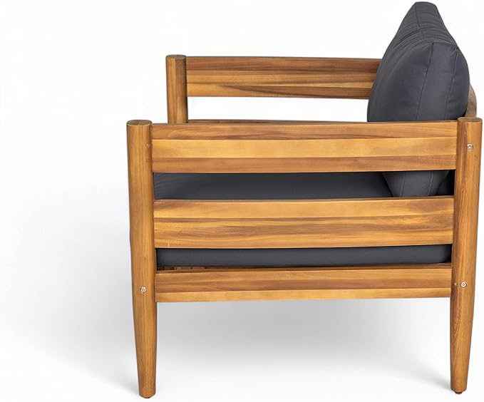 Christopher Knight Home Annie Acacia Wood Outdoor Chairs Set of 2, Patio Lounge Chair Outdoor with Slatted Back, Accent Chair with Cushions, Stylish Armchair for Balcony/Garden, Dark Gray + Teak