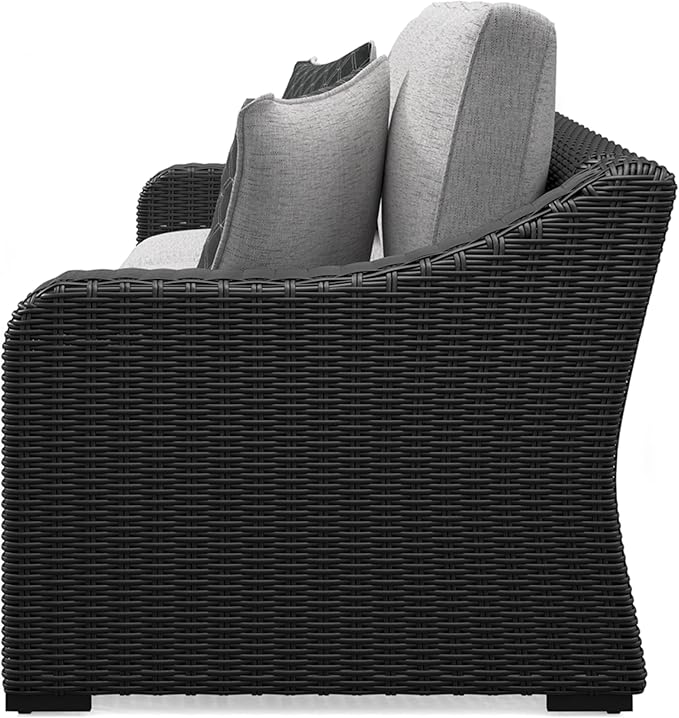 Signature Design by Ashley Beachcroft Casual Nuvella Weather Resistant Fabric Outdoor/Indoor Sofa with Cushion and 2 Toss Pillows, Black & Light Gray