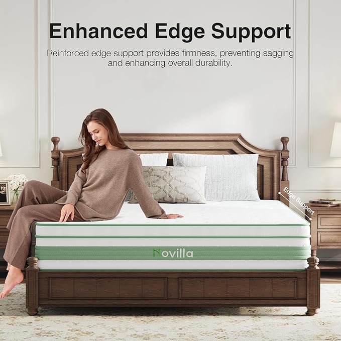 Novilla Queen Mattress 14 inch, Queen Size Hybrid Mattress in a Box with Motion Isolation,Gel Memory Foam with Pocket Springs for Support & Pressure Relief, Medium Firm Pillow Top Mattresses