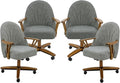 Chromcraft Set of 4 Swivel Tilt Chairs, Luxe Wooden Arm All-Metal Pedestal Base Chairs with Wheels for Kitchen