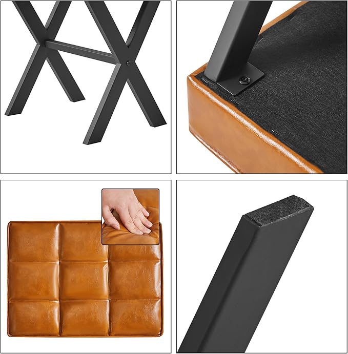 IBUYKE Square Makeup Stool with X-Leg Foot Rest, PU Footrest, Ottoman Seat, Multi-Use as Small Side Table, for Bedroom, Living Room, Light Brown LG-71J