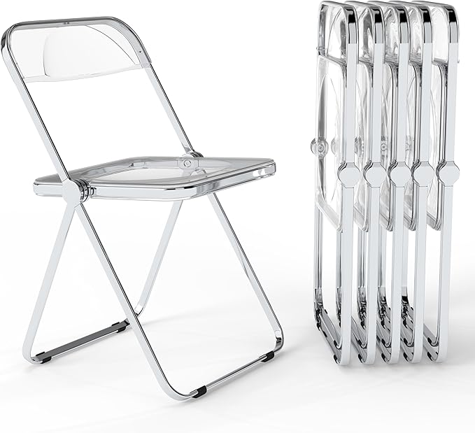 Real Relax Acrylic Folding Chairs,Foldable & Stackable Clear Chairs with Metal Chrome Frame, Indoor and Outdoor, for Home, Office, Party & Events,Set of 6,350LB,Transparent