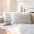 Neelvin Cream White Faux Fur Cozy Fluffy Double-Sided Decorative Throw Pillow Covers 12x20 inch Set of 2,Velvet Pillowcase Cushion Case for Sofa Couch