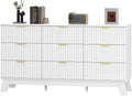 Fluted Dresser for Bedroom with 9 Drawers, 57" White Dressers & Chest of Drawers, Mid Century Modern Dressers TV Stand, Boho Wood Dresser for Closet Wide Storage Organizer for Living Room, Hallway