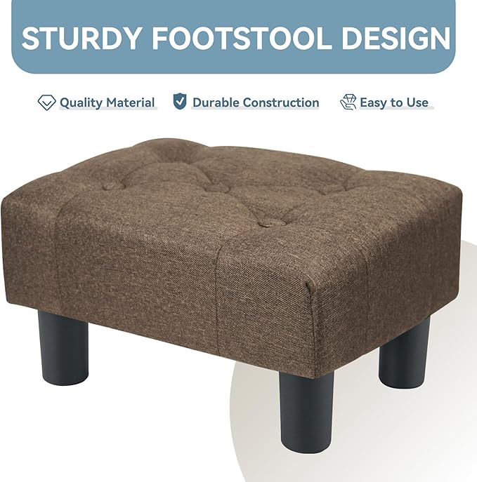Poofzy Small Foot Stool Ottoman, Linen Ottoman Foot Rest with Legs, Rectangle Foot Rest for Couch, Footstools and Ottomans Small for Living Room and Entryway (Brown)