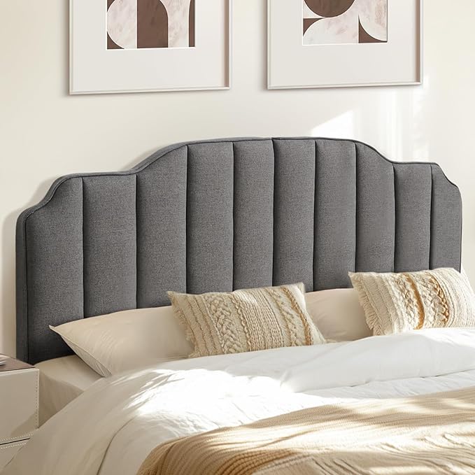 King Size Headboard Dark Gray Upholstered Headboard Adjustable Height&Width Linen Headboards Modern Vertical Channel Design Bed Head Board, Dark Gray