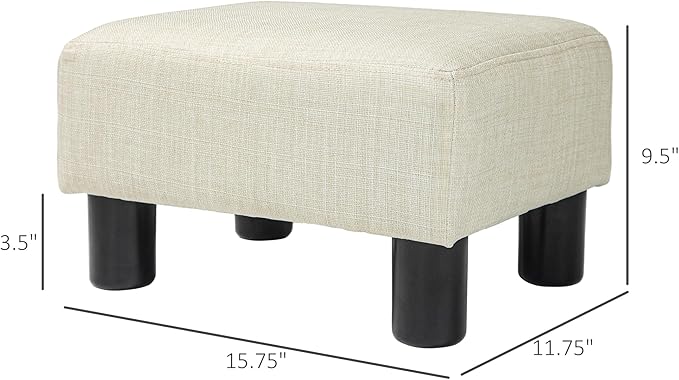 HOMCOM Ottoman Foot Rest, Small Foot Stool with Linen Fabric Upholstery and Plastic Legs, Cube Ottoman for Living Room, Beige