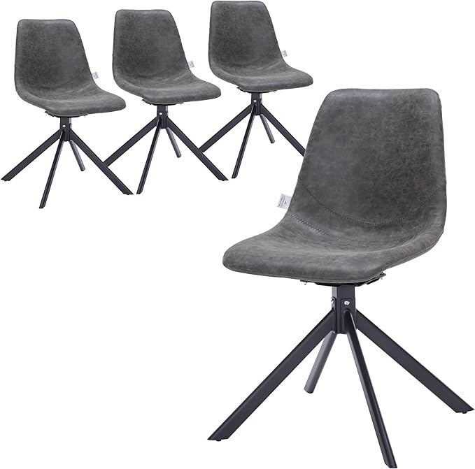 LeisureMod Markley Swivel Leather Dining Side Chair with Durable Iron Legs – Comfortable Accent Chair for Kitchen, Dining Room, or Office Set of 4