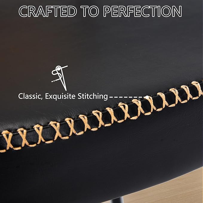 Rattan Dining Chairs Set of 6, Black Leather Upholstered Dining Chairs with Rattan Cane Back, Mid Century Modern Dining Room Chairs with Black Metal Legs & D-Shaped Thicken Cushion