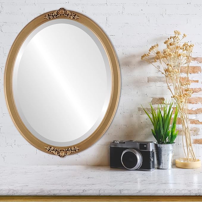 OVALCREST Oval Beveled Wall Mirror for Home Decor - Athena Style - Desert Gold - 18" x 14" Outside Dimensions