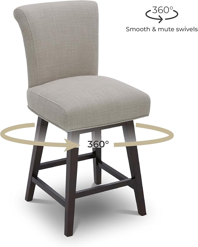 CHITA 26 Inch Counter Height Swivel Bar Stools, FSC Certified Modern Fabric Swivel Barstool Chair with Back, Flax Beige