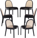 Rattan Dining Chairs Set of 6, Modern Dining Room Chairs with Cane Back Comfy Accent Sherpa Chair Upholstered Boucle Chair for Kitchen/Restaurant/Living Room, Black