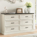 Farmhouse 6 Drawer Dresser for Bedroom, 55 Inch Wide Modern White Dresser TV Stand with Large Drawers & Bar Handles, Rustic Wood Chest of Drawers for Bedroom