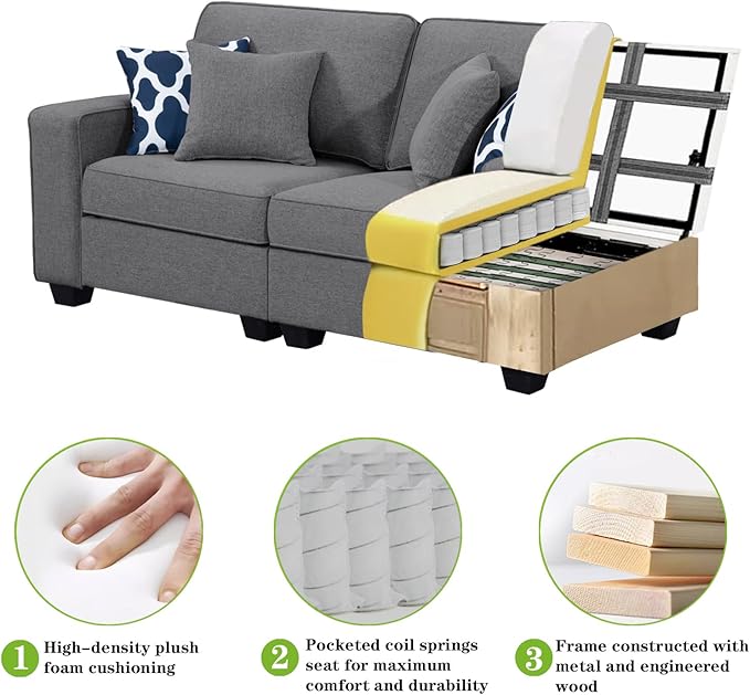 Legend Vansen Modular Sectional Sofa U Shaped Couch with Ottoman Modern Reversible Corner Sectional Couch for Living Room (Dark Grey, U Shaped Sofa-2)