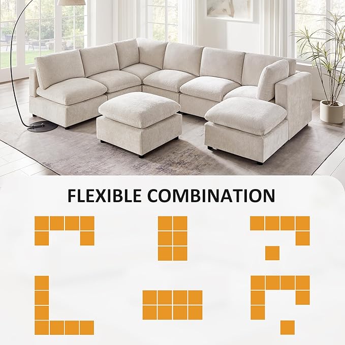 VANOMi Modular Sectional Sofa, Convertible Couch Modular Sofa Without Ottoman, Sectional Sofas for Living Room Small Apartments