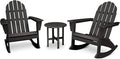 POLYWOOD Vineyard Adirondack 3-Piece Rocking Chair Set, Outdoor Patio Furniture with Side Table, HDPE All-Weather Porch Rockers, Fade-Proof, Black