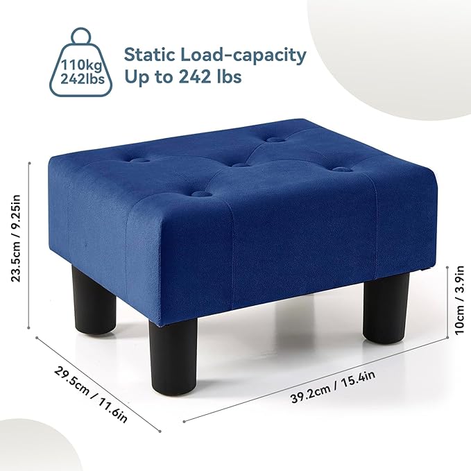 Poofzy Small Foot Stool Ottoman, Velvet Ottoman Foot Rest with Legs, Rectangle Foot Rest for Couch, Footstools and Ottomans Small for Living Room and Entryway (Navy Blue)