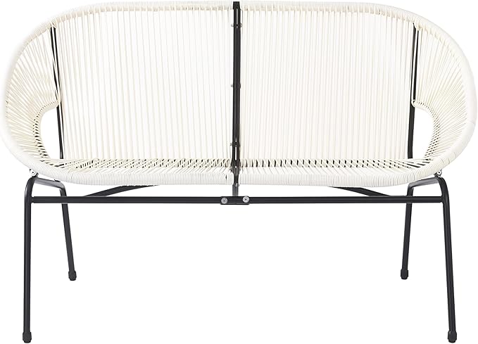 Christopher Knight Home Dessa 3 Piece Patio Furniture Set, Patio Wicker Accent Chair Set of 2 and Loveseat, Metal Frame 4 Seater Outdoor Papasan Lounge Chair Set, PE Rattan Outdoor Bistro Set, White