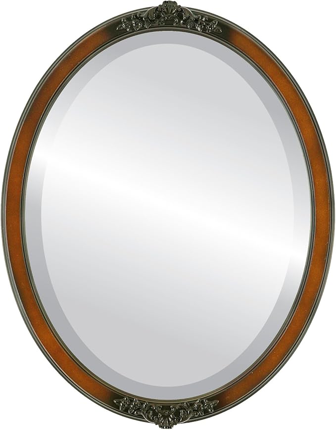OVALCREST Oval Beveled Wall Mirror for Home Decor - Athena Style - Walnut - 18" x 14" Outside Dimensions