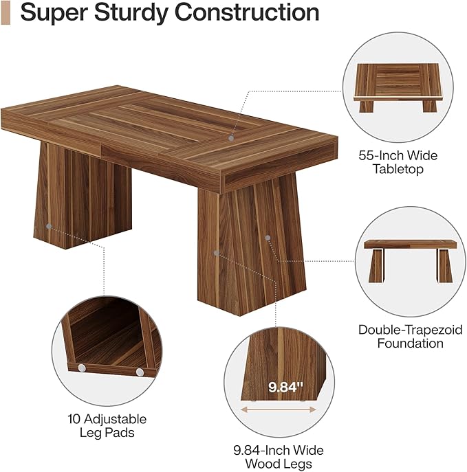 Tribesigns 55" Executive Desk, Wooden Office Desk with Double Pedestal, Modern Simple Computer Writing Table for Home Office, Medium Brown