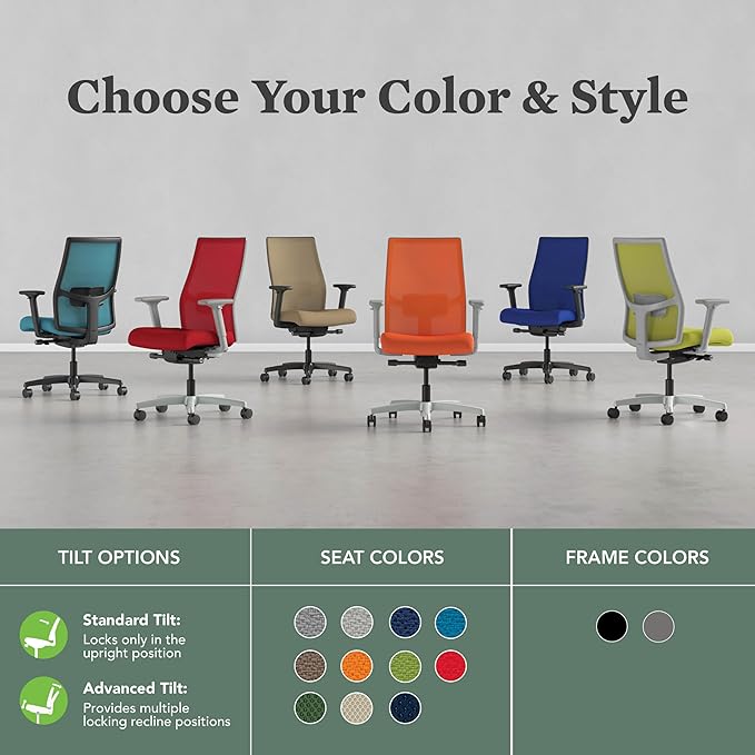 HON Ignition 2.0 Mid Back Task Chair, Spectrum Mesh, Advanced Synchro-Tilt Control, Office Chair with Lumbar Support, Height and Width Adjustable Arms, Titanium Frame, Cobalt