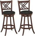 COSTWAY Bar Stool Set of 2 for Kitchen Island, Swivel Upholstered Bar Height Barstools with PU Surface, Rubber Wood Frame, 360° Rotatable Seat, Curved Back, Sturdy Footrest (2, 29" Seat Height)