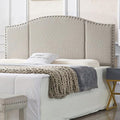 24KF Middle Century Linen Upholstered Tufted King Size Headboard with Antique Brass Nail Heads Trim King/California King headboard-Linen