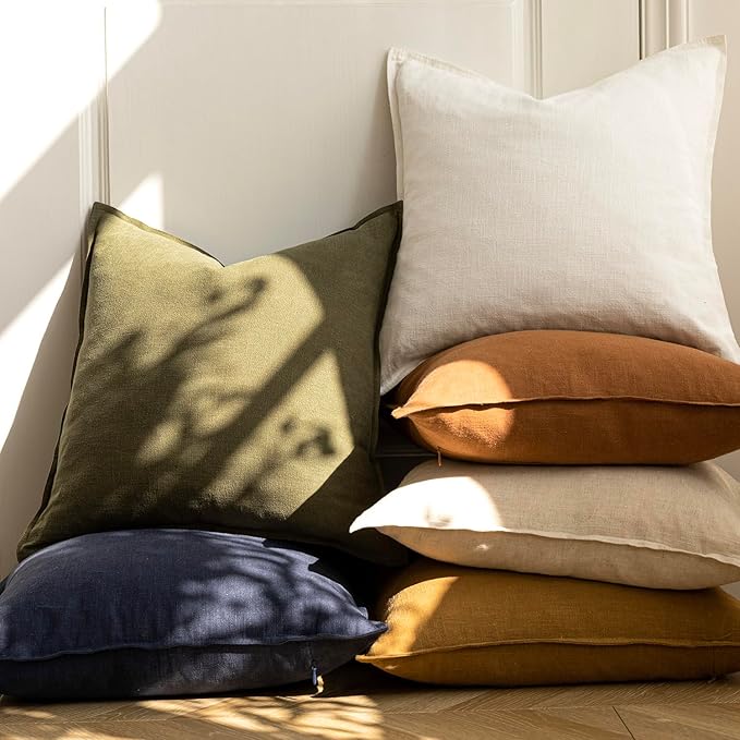 Foindtower Pack of 2, Decorative Linen Soild Throw Pillow Covers Soft Accent Cushion Case Boho Farmhouse Neutral Pillowcase for Chair Couch Sofa Bedroom Living Room Home Decor 20 x 20 Inch Cream White