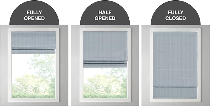 Madison Park Galen Cordless Roman Shade, 34"W x 64"H, Sheen Blue – Room Darkening, Thermal Insulated, Energy Efficient Window Blind with Subtle Sheen Basketweave Fabric for Privacy