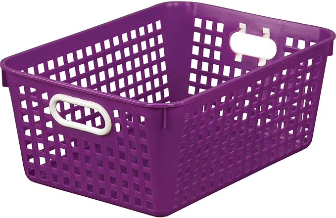 Really Good Stuff Large Plastic Book Baskets, 13.25" by 10" by 5.5" - 12 Pack, Purple, Classroom Library Organizer, Toy Storage, Multi-Purpose Organizer Basket