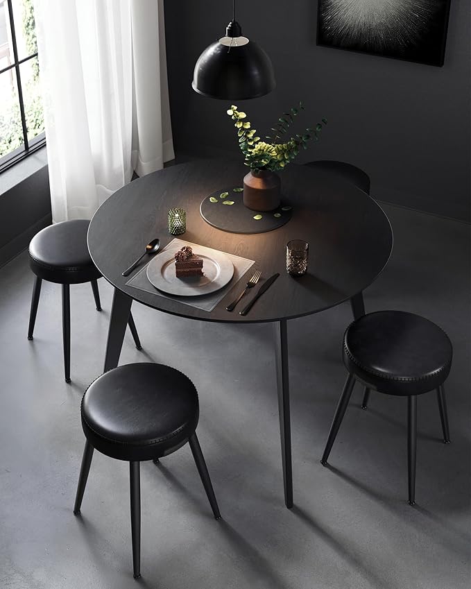 VASAGLE EKHO Collection - Dining Chairs Stools Set of 2, Upholstered Kitchen Chairs, Vanity Stools, Synthetic Leather with Stitching, Mid-Century Modern, 19-Inch Tall, Easy Assembly, Ink Black