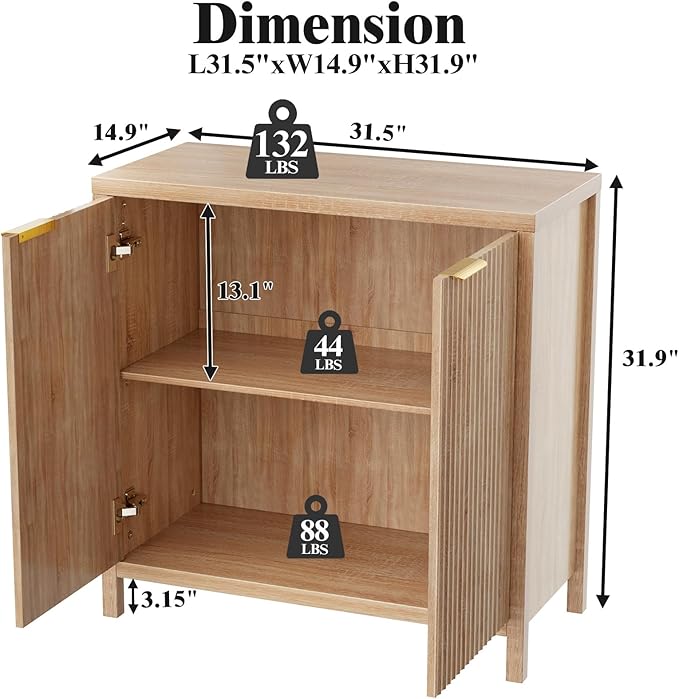Sideboard Buffet Cabinet Set of 3, 31" Storage Cabinet with 2 Doors and Adjustable Shelves, Sideboard Console for Dinning Room, Kitchen and Living Room - Oak