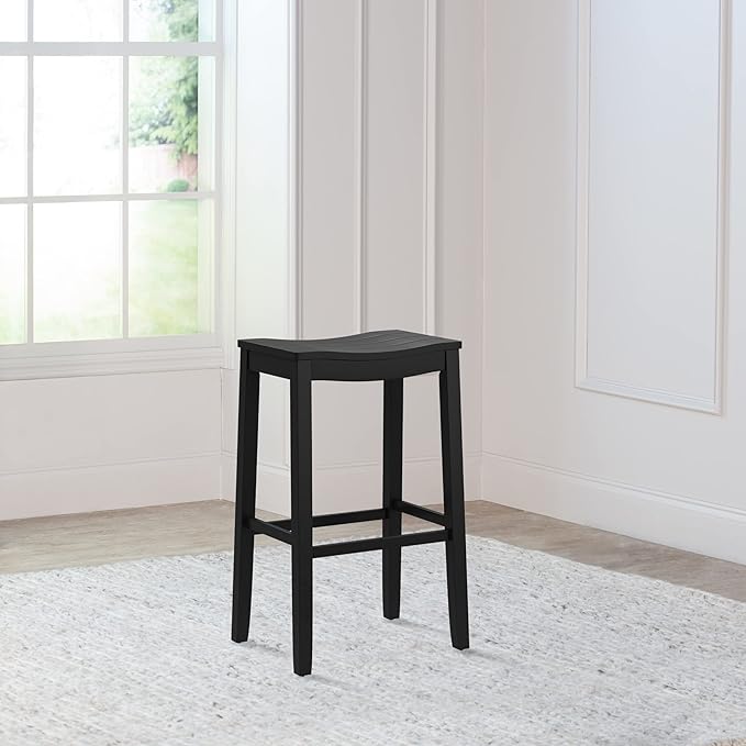 Hillsdale Fiddler Wood Backless Bar Height Stool with Saddle-Style Seat, Black