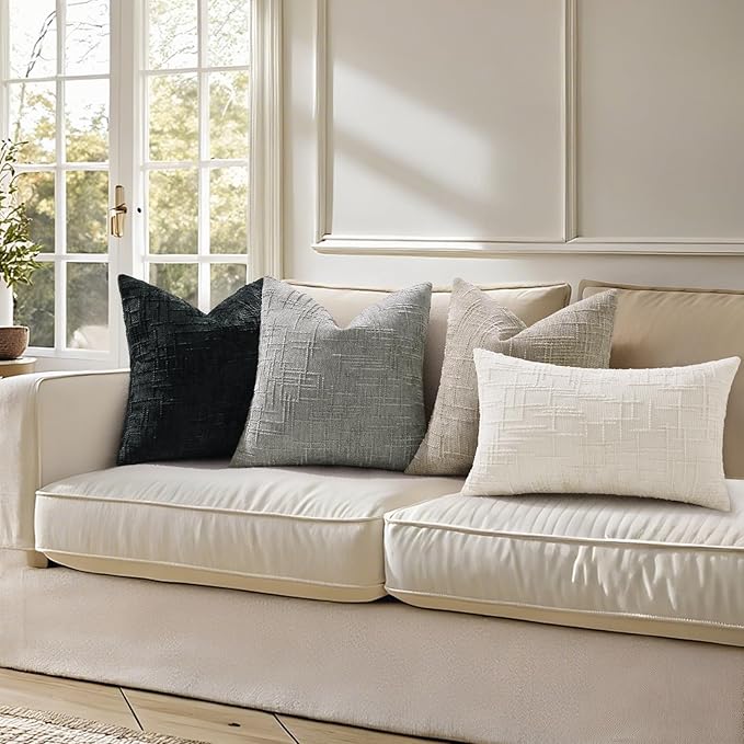 decorUhome Black Chenille Throw Pillow Covers 24x24 Set of 2 Thick Textured Slubby Couch Pillow Covers Farmhouse Accent Modern Neutral Decorative Pillow Cases for Bed Sofa Living Room