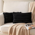 DEELAND Pack of 2,Double-Sided Faux Fur Plush Decorative Throw Pillow Covers Fuzzy Striped Soft Pillowcase Cushion Covers for Sofa Couch Bedroom Black 12x20 inch