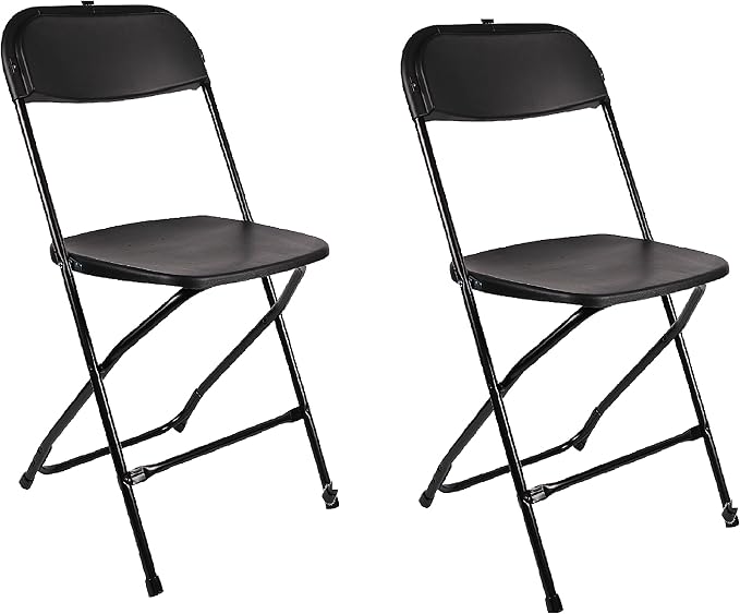 BTEXPERT Set of 2,Black Plastic Folding Chair Steel Frame Commercial High Capacity Event Chair Lightweight Set for Office Wedding Party Picnic Kitchen Dining Church School