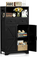 SUPER DEAL Farmhouse Storage Cabinet, Bathroom Floor Cabinet Kitchen Pantry with Doors and Drawers, Hutch Cupboard for Living Room, Bedroom, Laundry, Black