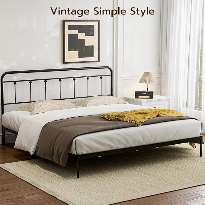 Black Metal King Size Headboard, Height Adjustable, Farmhouse Victorian Wrought Iron Headboards Only for Bedroom