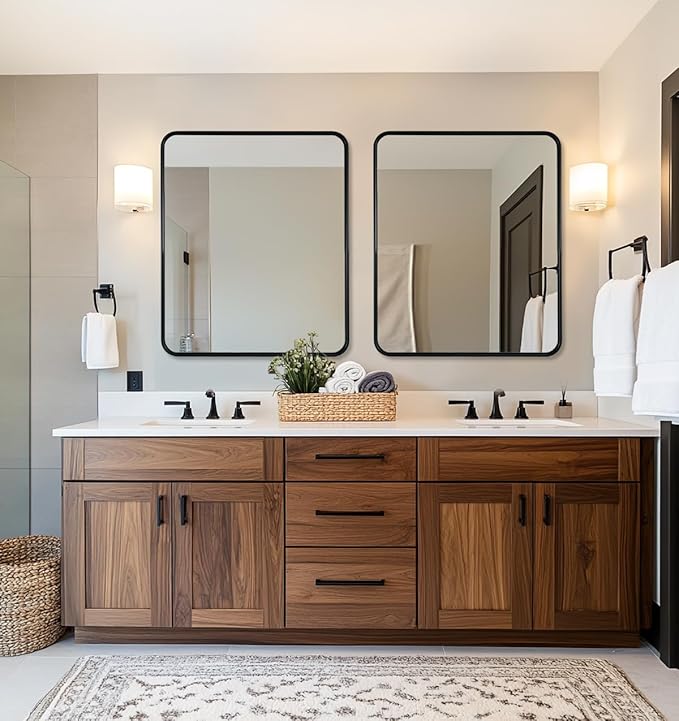 ANDY STAR Black Bathroom Mirror, 36x40 Inch Rounded Rectangle Mirror for Bathroom, Modern Tube Metal Framed Rectangular Mirror for Vanity, Wall-Mounted Vertically or Horizontally